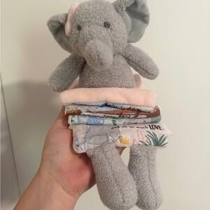 Mud Pie Gray Plush Elephant with Pink Accents and Patterned Blanket